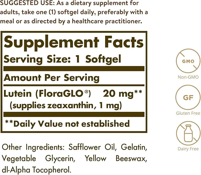 Solgar Lutein 20 mg, 60 Softgels 60 Servings