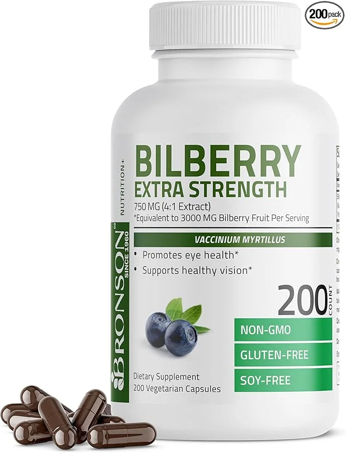Bronson Bilberry Extra Strength Vaccinium Myrtillus, 200 Vegetarian