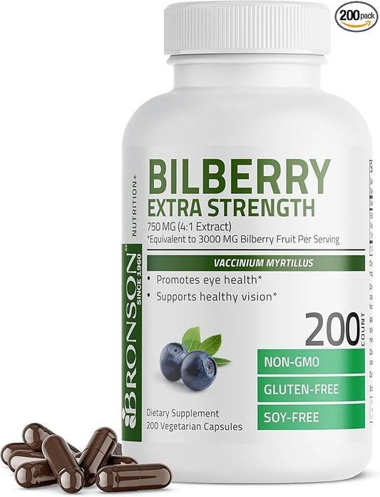 Bronson Bilberry Extra Strength Vaccinium Myrtillus, 200 Vegetarian