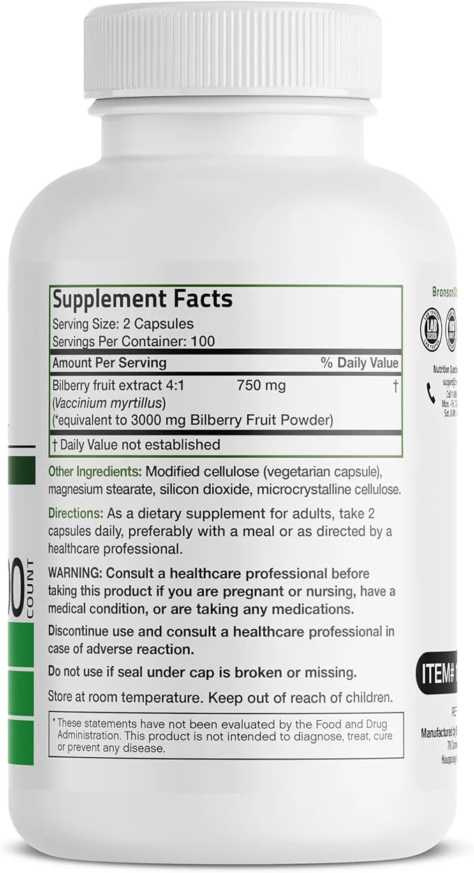 Bronson Bilberry Extra Strength Vaccinium Myrtillus, 200 Vegetarian