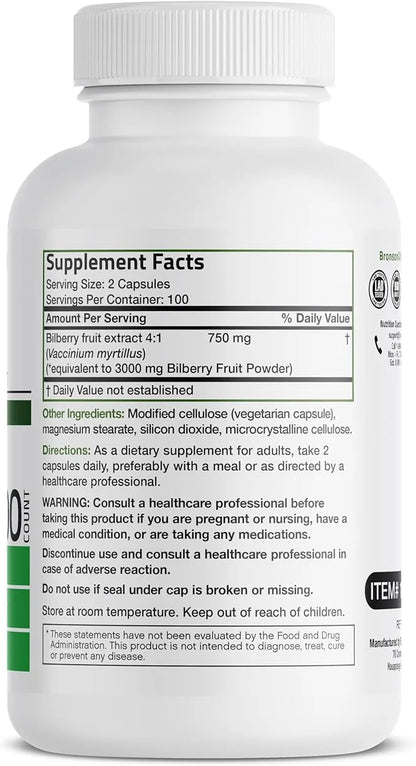 Bronson Bilberry Extra Strength Vaccinium Myrtillus, 200 Vegetarian