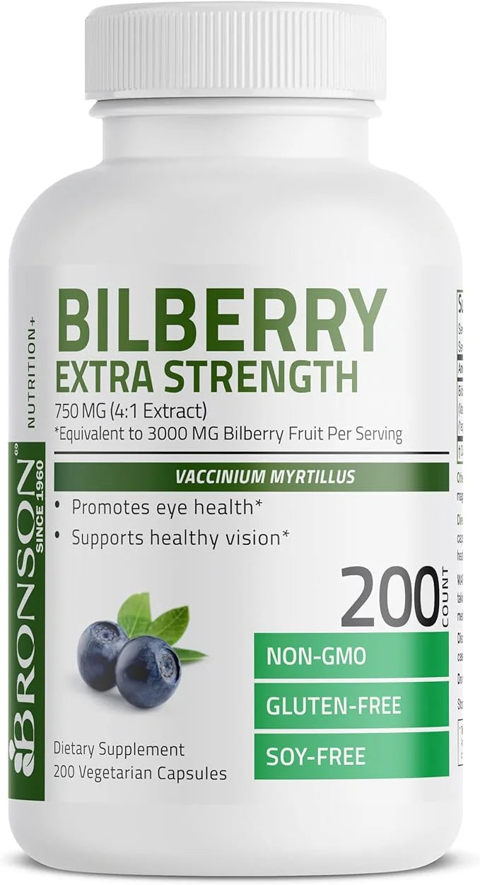 Bronson Bilberry Extra Strength Vaccinium Myrtillus, 200 Vegetarian