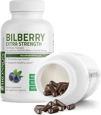 Bronson Bilberry Extra Strength Vaccinium Myrtillus, 200 Vegetarian