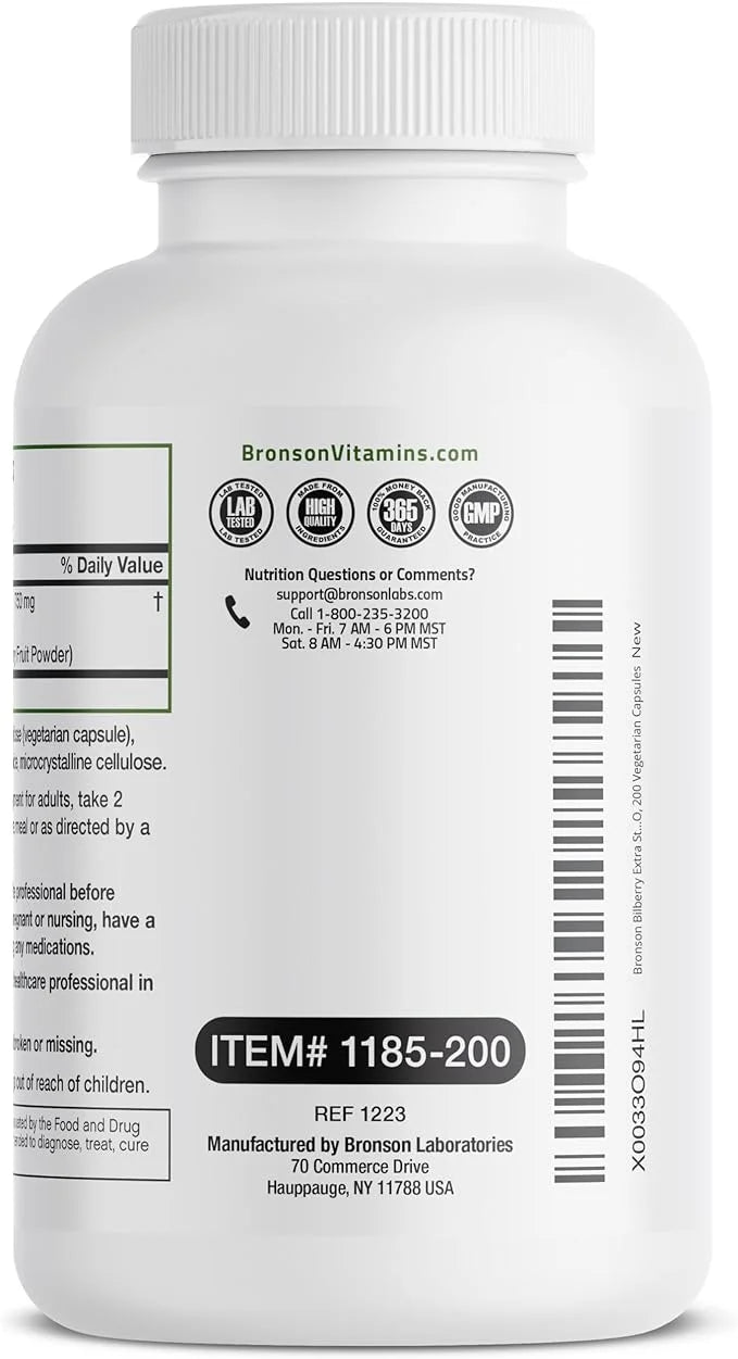 Bronson Bilberry Extra Strength Vaccinium Myrtillus, 200 Vegetarian