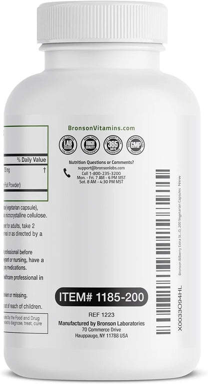 Bronson Bilberry Extra Strength Vaccinium Myrtillus, 200 Vegetarian