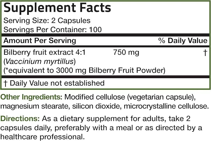 Bronson Bilberry Extra Strength Vaccinium Myrtillus, 200 Vegetarian