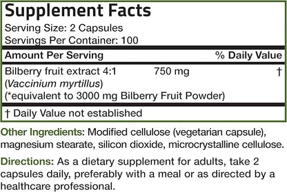 Bronson Bilberry Extra Strength Vaccinium Myrtillus, 200 Vegetarian