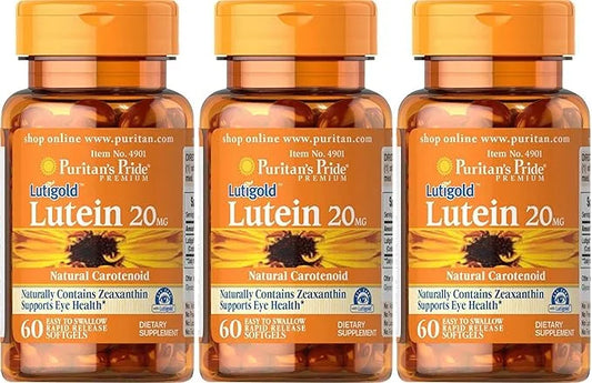 Puritan's Pride 3-Pack of Lutigold Lutein 20mg 60 60 Softgels (180 Total)