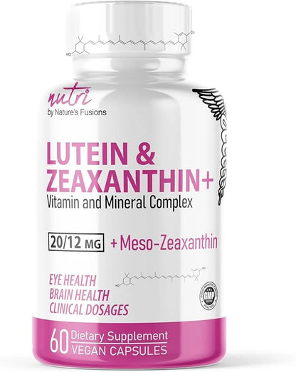 Nutri Lutein 20mg Eye Vitamins Complex A,C,D3,E, Folate 60 Capsules