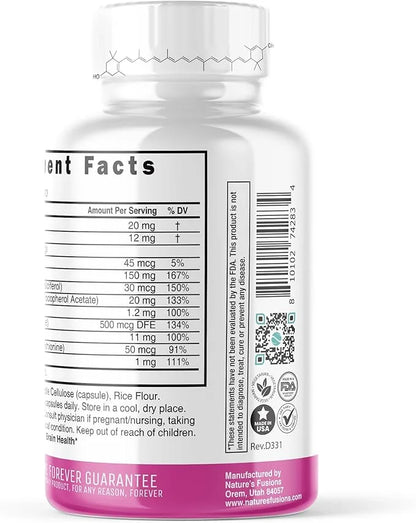 Nutri Lutein 20mg Eye Vitamins Complex A,C,D3,E, Folate 60 Capsules