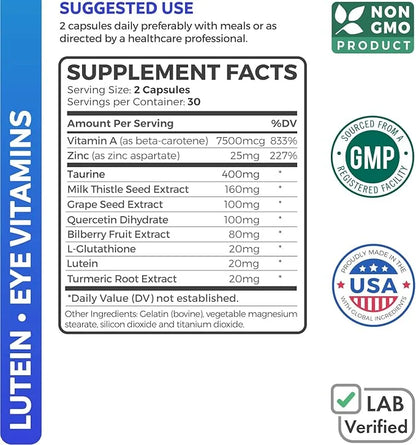 Lutein Eye Vitamins (Non-GMO) Vision Support 60 Capsules