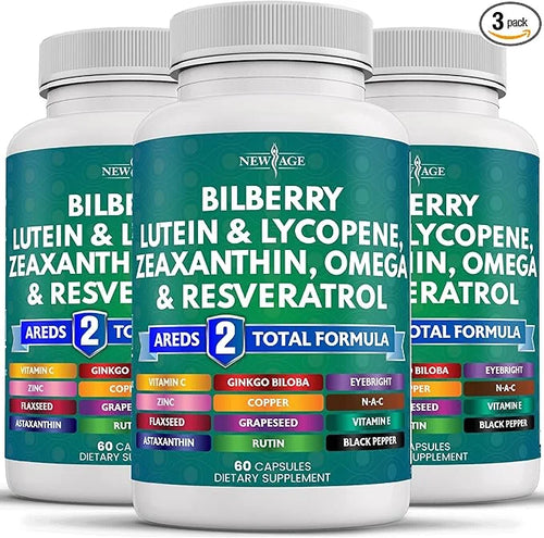 NEW AGE Eye Health Vitamins 6000mg Lutein 40mg Lycopene 40mg Resveratrol 3000mg Grape 6000mg Astaxanthin 180 Count