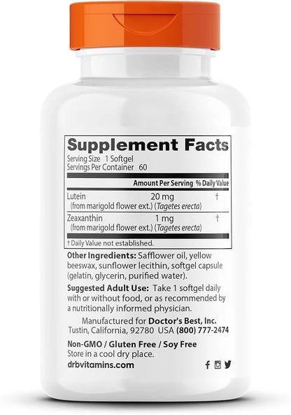 Doctor's Best Lutein with Gluten Free, 60 Softgels