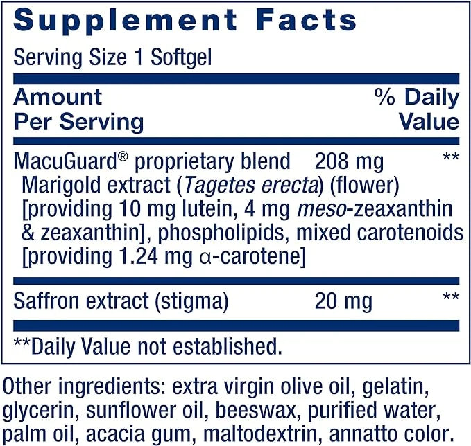 Life Extension MacuGuard Eye Health Supplement 500mg - 60 Softgels 100 Vegetarian