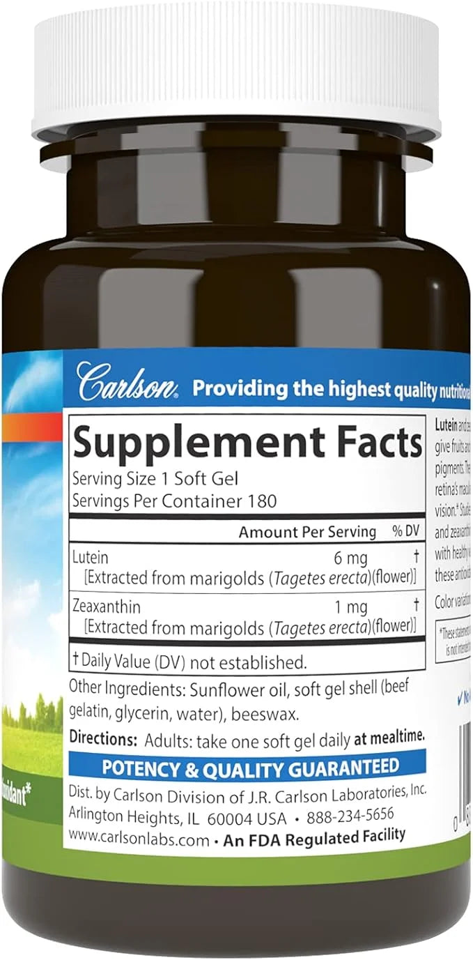 Carlson - Lutein, 6 mg, Healthy 180 Softgels