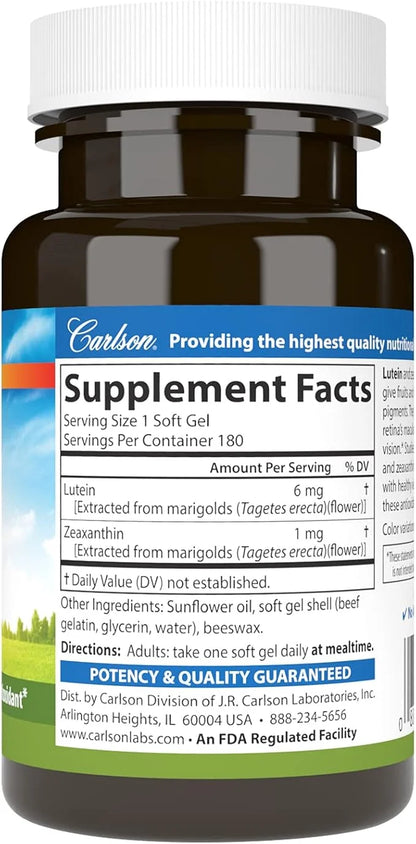 Carlson - Lutein, 6 mg, Healthy 180 Softgels