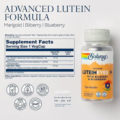 SOLARAY Advanced Lutein Eyes 24mg 30 Servings, 30 VegCaps