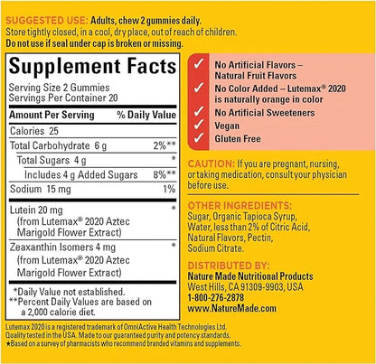 Nature Made Lutein & Zeaxanthin Gummies, 40 Vegan 20 Day