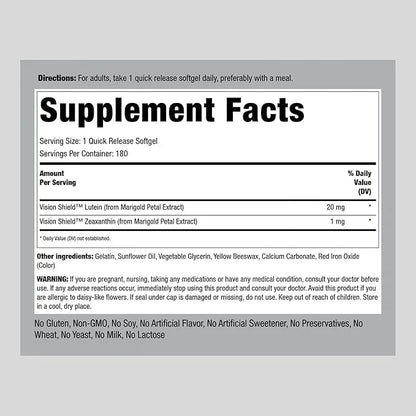 Piping Rock Lutein and Zeaxanthin Supplements 20mg | 180 softgels