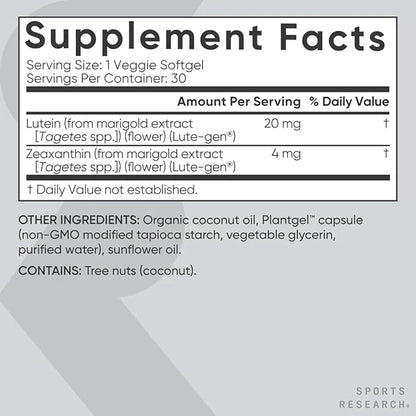 Sports Research Vegan Lutein + Zeaxanthin (20mg) with (30 Softgels)