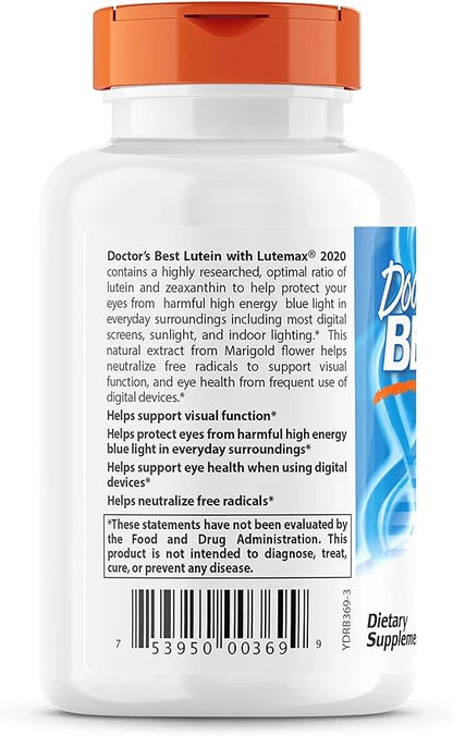 Doctor's Best Lutein featuring Lutemax, Non-GMO, 20 mg, 60 Softgels