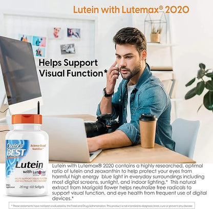 Doctor's Best Lutein featuring Lutemax, Non-GMO, 20 mg, 60 Softgels