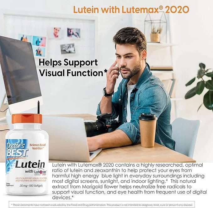 Doctor's Best Lutein Featuring Lutemax, Non-GMO, 20 mg, 180 Softgels