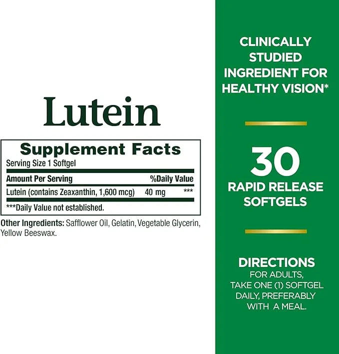 Nature's Bounty Lutein Pills, Eye Health 40 mg, 30 Softgels