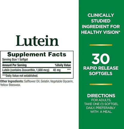 Nature's Bounty Lutein Pills, Eye Health 40 mg, 30 Softgels