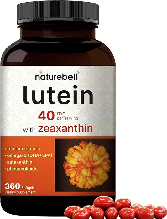Lutein 40mg and Zeaxanthin 1,600mcg Per 360 Softgels 4 in 1 with Omega-3s, Astaxanthin,