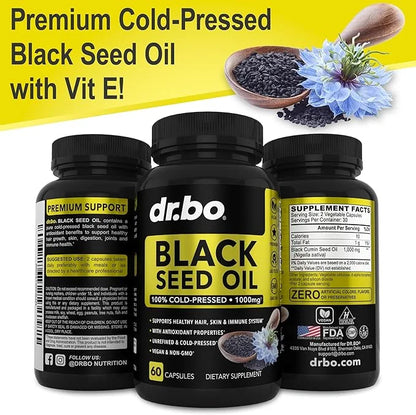 Black Seed Oil Capsules Vegan 500mg Each, 1000mg Per 2 Capsule 60 Softgels