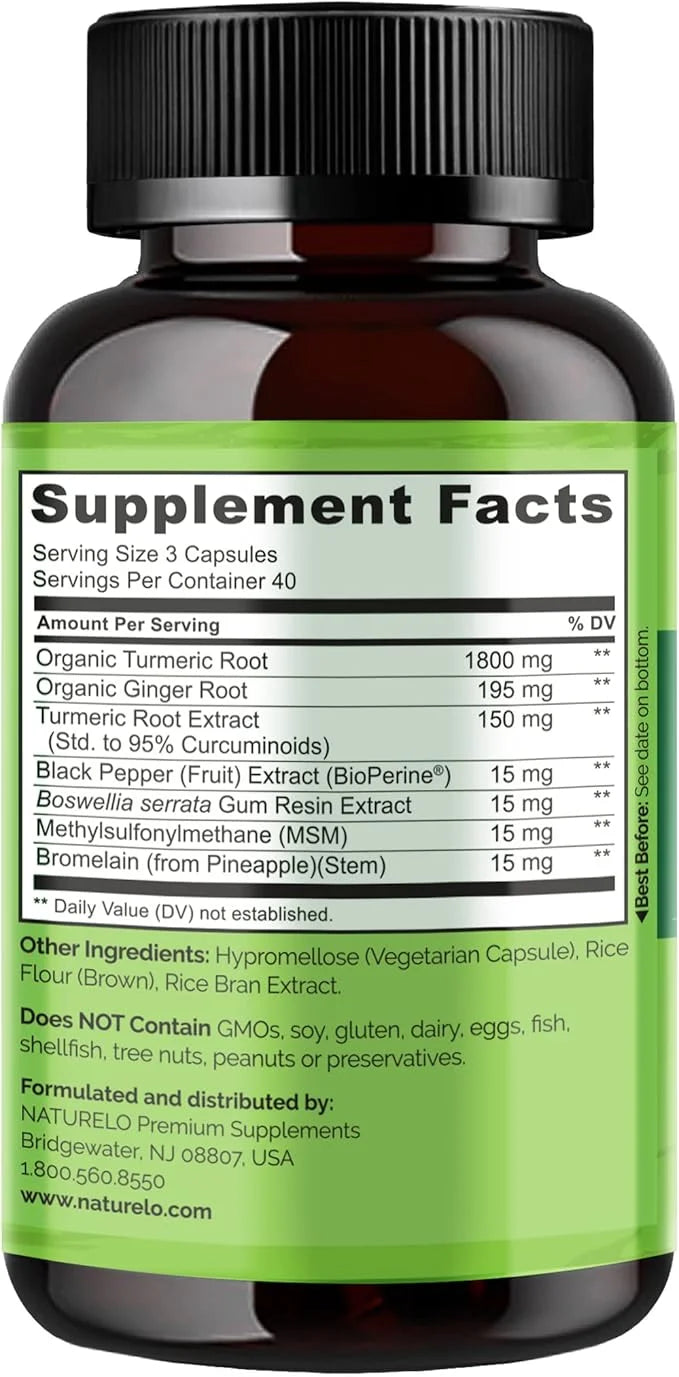 NATURELO Turmeric Curcumin 120 Vegan