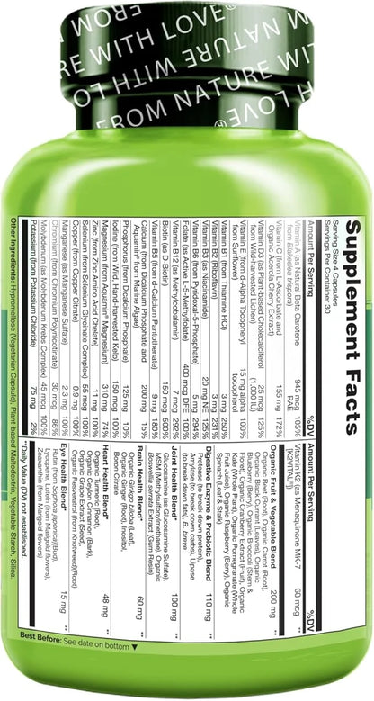 NATURELO Whole Food Multivitamin for Women 50+ (Iron 50 - 120 Vegan
