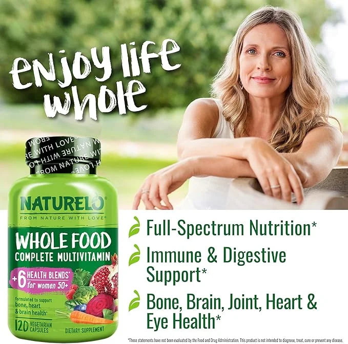 NATURELO Whole Food Multivitamin for Women 50+ (Iron 50 - 120 Vegan
