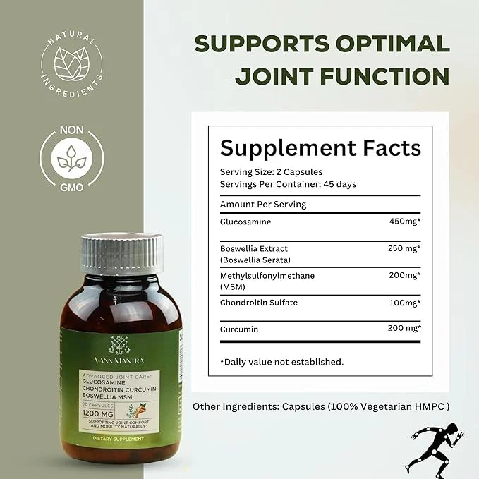 Glucosamine Chondroitin MSM Boswellia Supplement 1200mg Joint 90 Count