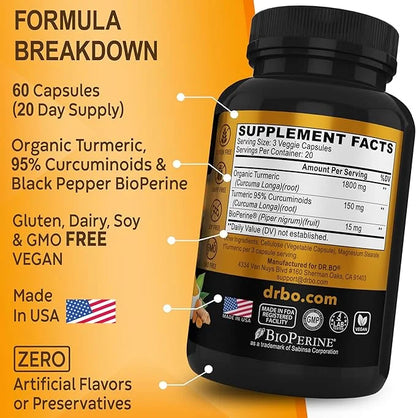 Turmeric Curcumin with BioPerine Supplement Capsules 1950mg Curcuma 60 Turmeric