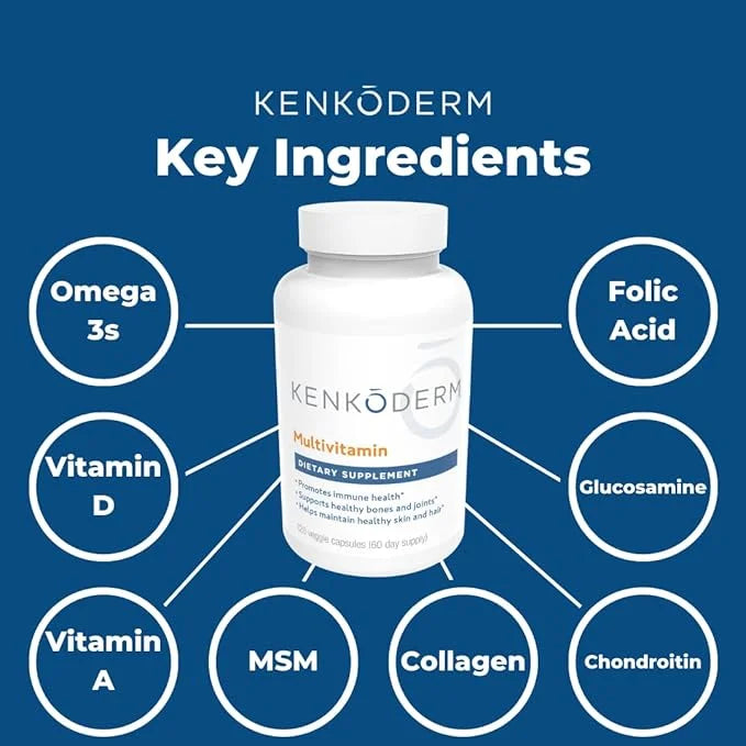 Kenkoderm Multivitamin for Psoriasis, Skin Care 120 Capsules 3, Vitamin 60 Day