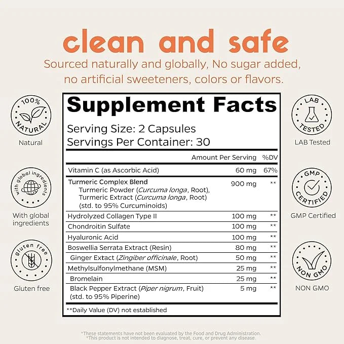 Chondroitin Boswellia MSM Turmeric Hydrolyzed Collagen (60Ct/30Day)