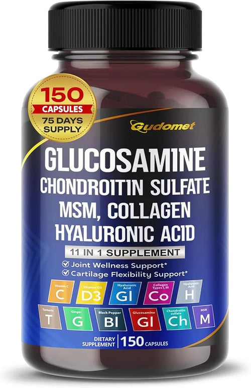 Glucosamine Chondroitin sulfate Methylsulfonylmethane Hyaluronic Acid D3, Black -150 Capsules-
