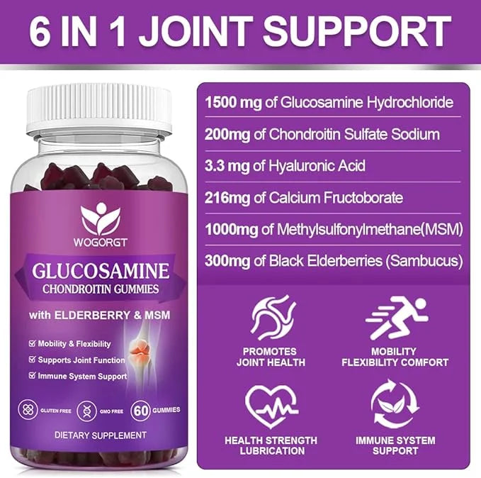 Glucosamine Chondroitin Gummies with MSM & Elderberry 1500mg Glucosamine 60 Gummies (3 Pack)