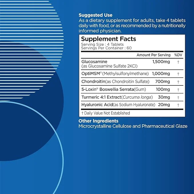 Advanced Joint Support supplement with Glucosamine, 5-Loxin Boswellia, 240 Tablets 60 Servings