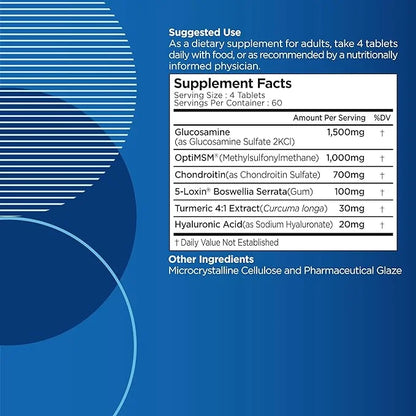 Advanced Joint Support supplement with Glucosamine, 5-Loxin Boswellia, 240 Tablets 60 Servings