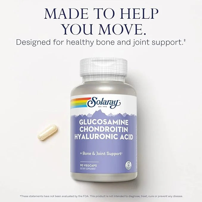 SOLARAY Glucosamine Chondroitin and Hyaluronic Acid, 1500mg/1000mg/20mg 90 90 Capsules