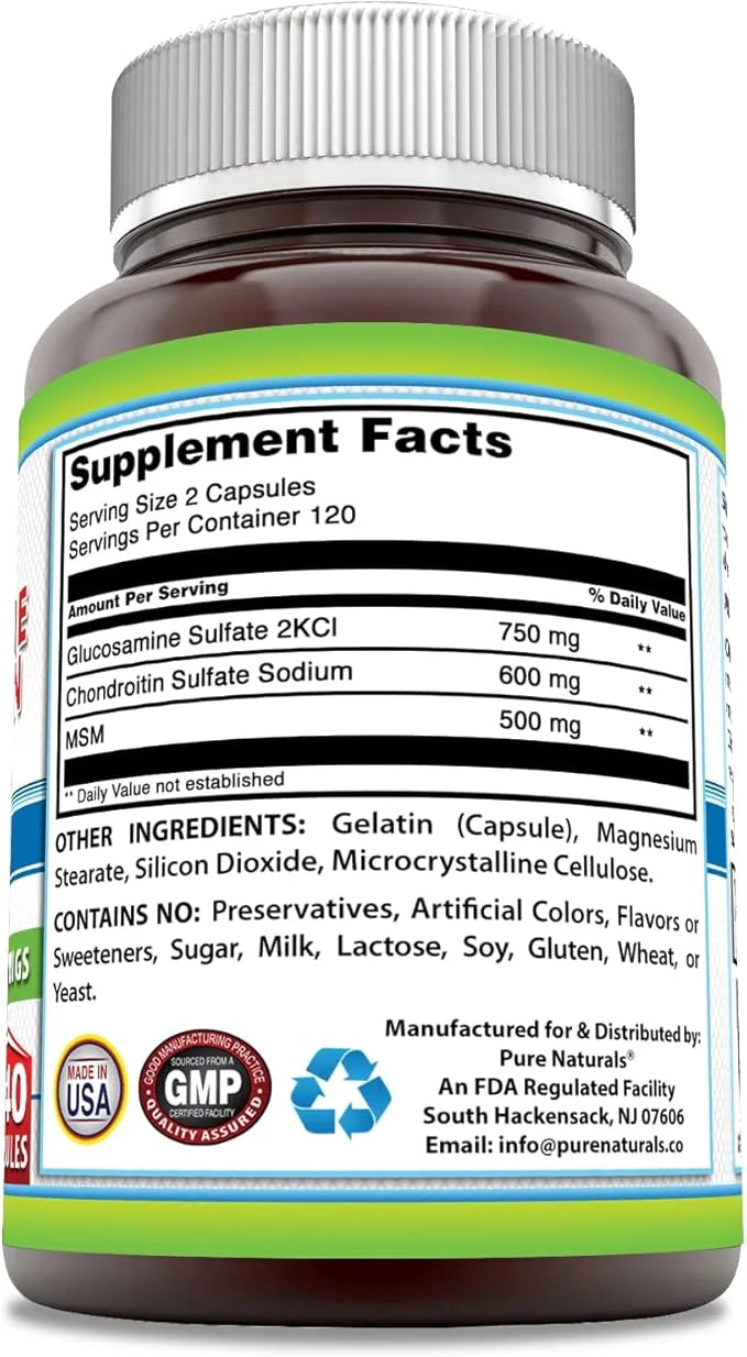 Pure Naturals Glucosamine Chondroitin + MSM Supplement 1850 Mg 240 Capsules