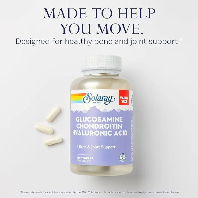 Solaray Glucosamine Chondroitin Hyaluronic Acid, Healthy 60-Day Guarantee, 60 Servings, 180 VegCaps