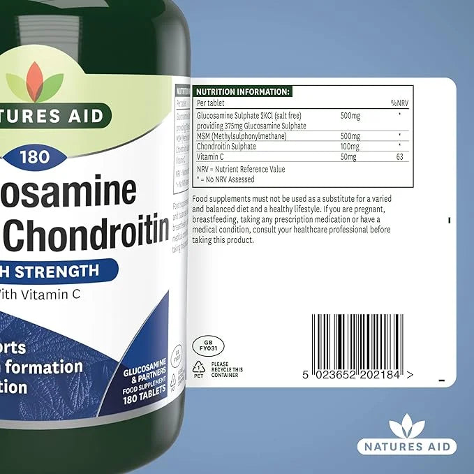 Nature's Aid Glucosamine 500mg, MSM 500mg 100mg 180 180 Tablets
