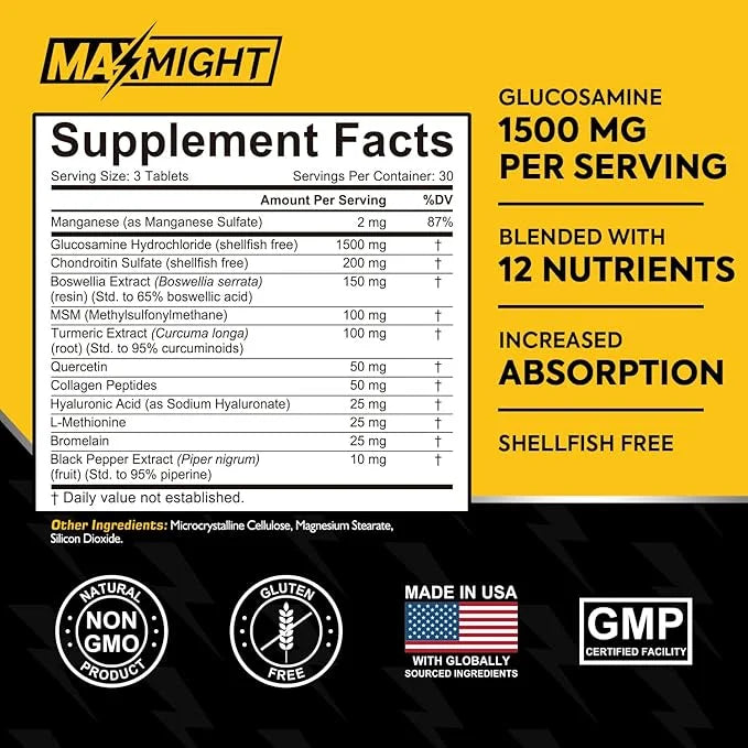 Glucosamine Chondroitin MSM Turmeric, Boswellia, 12-in-1, 90 Tab,