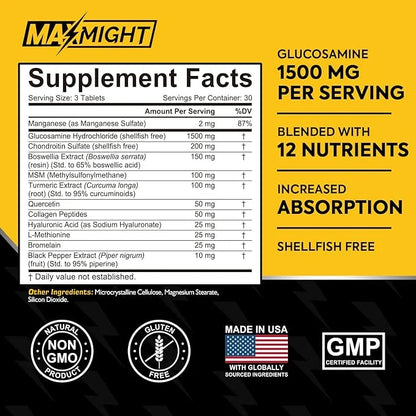 Glucosamine Chondroitin MSM Turmeric, Boswellia, 12-in-1, 90 Tab,