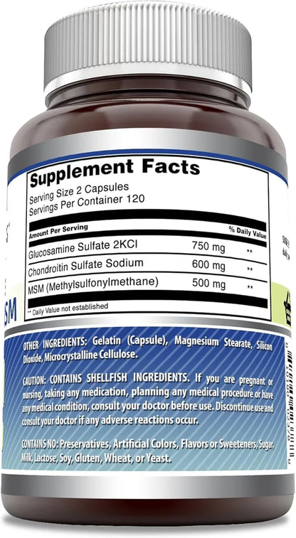 Amazing Formulas Glucosamine + Chondroitin + MSM 240 Capsules (240 Capsules)