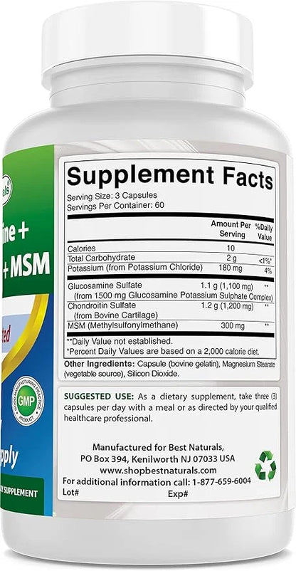 Best Naturals Glucosamine Chondroitin and MSM (Non-GMO) 180 Count